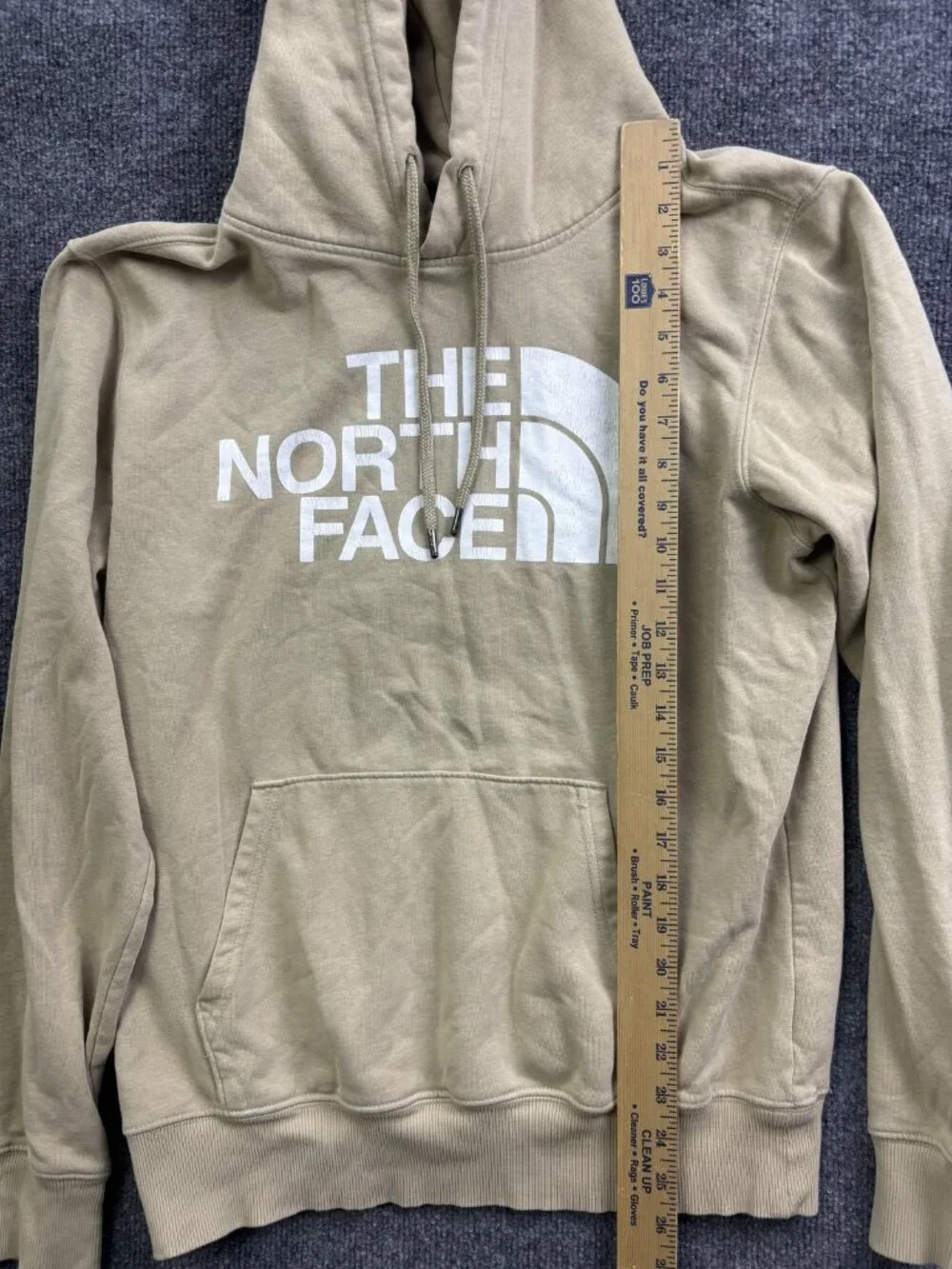 The North Face Hoodie Mens Medium Beige Pullover Fleece Sweatshirt Logo Graphic‎
